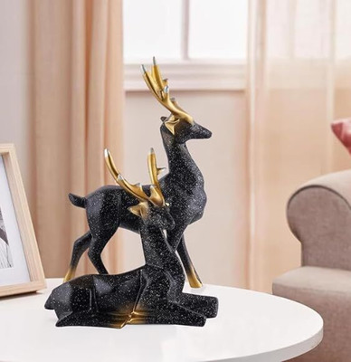 Flipkart SmartBuy Premium Resin Set of 2 Hiran (Deer) Showpieces for Home, Living Room & Office Decorative Showpiece  -  21.5 cm(Polyresin, Black)