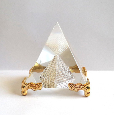 Tej Gifts Transparent Crystal Pyramid With Shree Yantra - Bigger Size 3 Decorative Showpiece  -  6.98 cm(Crystal, Clear)