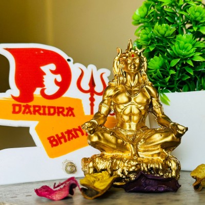 DARIDRA BHANJAN Mahadev Murti, Idol, Lord Adiyogi Shankara, adiyogi statue for car Decorative Showpiece  -  10 cm(Resin, Gold)