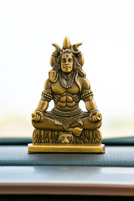 ringzinnie Lord Shiva Idol for Car Dashboard | Reversible Mahadev Murti in Meditation Pose Decorative Showpiece  -  6 cm(Brass, Brown)