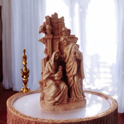 Anantamitra Holy Jesus Family Statue – Jesus, Mary & Joseph Idol for Home & Prayer Room Decorative Showpiece  -  20 cm(Resin, Brown)