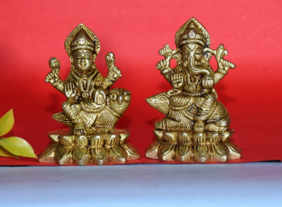 VEDIC CRAFT vedic art and craft brass ganesh laxmi idol showpiece Decorative Showpiece  -  5 cm(Brass, Yellow)