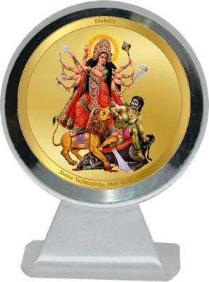 DIVINITI Durga Ji Goddess Idol Photo Frame Car Dashboard|24K Gold Plated MCF 1CR Frame Decorative Showpiece  -  11 cm(Metal, Silver)