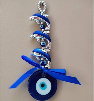 9tees Mart Vastu Fengshui Hanging Nazar Battu 3 Dolphin Evil Eye For GoodLuck Decorative Showpiece  -  19 cm(Plastic, Blue)