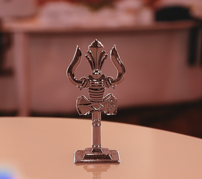 Stylewell Metal Shiv/Mahadev Trishul/Trident with Damaru Double Side God Stand for Gifting Decorative Showpiece  -  7 cm(Metal, Copper)