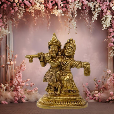 Antique collection Pure Brass Radha Krishna Idol for Home Decor & Temple | Antique Golden Finish Decorative Showpiece  -  8 cm(Brass, Gold)