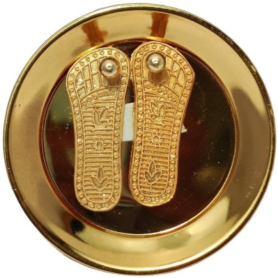 wiffo Maa Lakshmi Footprint/Charan Paduka on Plate for Laxmi Pooja Diwali Decorative Showpiece  -  3 cm(Brass, Gold)