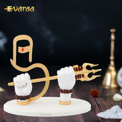 EVARAA 24K Gold Plated Shivji Hands with Trishul for Car Decorative Showpiece  -  11 cm(Brass, White, Gold)