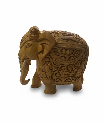 glenzaura Wooden Tusker Elephant Showpiece (15cm) | Hand-Carved Decorative Showpiece  -  15 cm(Wood, Brown)