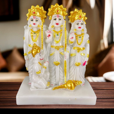 Divine Creations Ram Darbar Idol Murti with Shree Ram, Laxman, Sita, and Hanuman Ji for Your Home Decorative Showpiece  -  14 cm(Marble, White)