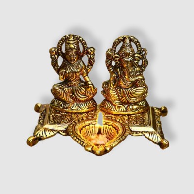 ETANSOKFFT Laxmi Ganesh with Chowki Idol | Ganesha Lakshmi Religious Figurine Sculpture Decorative Showpiece  -  12.5 cm(Gold Plated, Gold)