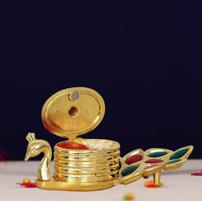 Kitlyn Golden Kumkum dani / Kumkum Holder/ Sindoor dani Set Gifting, Pooja Decorative Showpiece  -  3 cm(Metal, Gold)