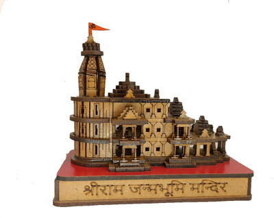 NAVYAKSH Red base Handmade Wooden Shri Ram mandir Ayodhya 3D Wood Tempal Decorative Showpiece  -  12 cm(Wood, Brown)