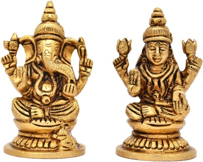 AARGKRAFT Laxmi Ganesh Idol Ganesha Lakshmi Hindu God Murti Statue Diwali/ Office Decorative Showpiece  -  6.5 cm(Brass, Gold)