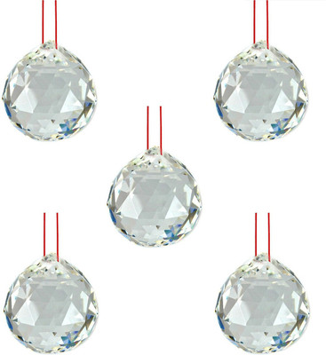 Feng Shui Art Vastu / 5 Crystal Ball For goodluck, Happyness and prosperity Decorative Showpiece  -  20 cm(Crystal, White)