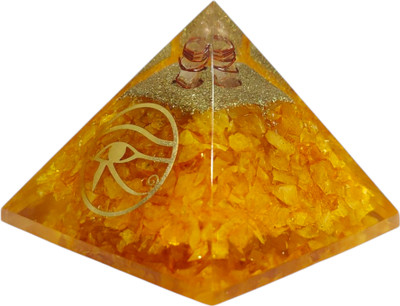 Sawcart Citrine Orgone Pyramid with Eye Evil Symbol for Reiki Chakra Healing Meditation Decorative Showpiece  -  7 cm(Stone, Yellow)