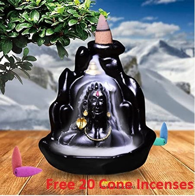 reeldot Adiyogi Smoke Fountain Mahadev Status Showpiece with20 Free Smoke Backflow Cones Decorative Showpiece  -  12 cm(Marble, Black)