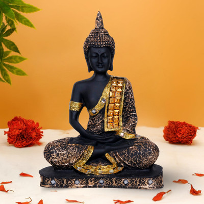Flipkart SmartBuy Beautiful Lord Gautam Buddha in Meditating Position Statue for Home Decor Decorative Showpiece  -  7 cm(Marble, Gold)
