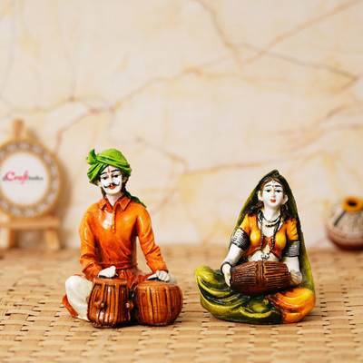 eCraftIndia Colorful Combo of Rajasthani Craftsmen and Lady Playing a Musical Instrument Decorative Showpiece  -  14.9 cm(Polyresin, Multicolor)