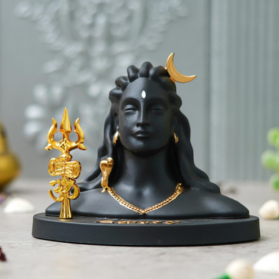 ZenCrafts Adiyogi Shiva Statue with Trishul for Home/Office Decor -Adiyogi Decorative Showpiece  -  7.62 cm(Resin, Black, Gold)