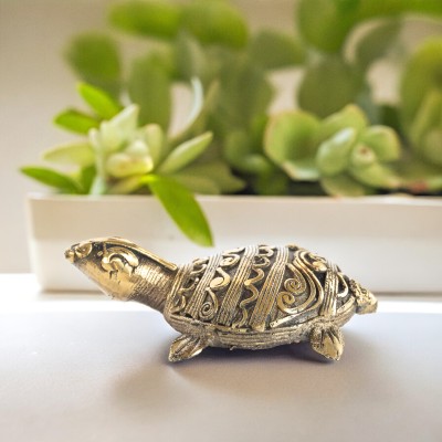 SHILPOGRAM Handcrafted Dokra Brass Metal Turtle for Home Decor Decorative Showpiece  -  2.5 cm(Brass, Gold)