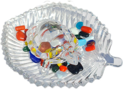 Aanshi shoppe Crystal Tortoise With Plate And Beads For Feng Shui And Vastu Decorative Showpiece  -  6 cm(Crystal, Clear)