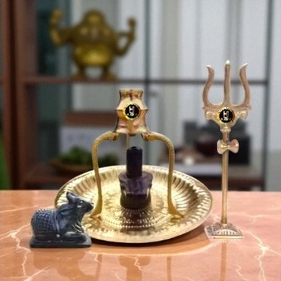 HUZUR JI HUZUR JI Black Shivling with Brass Nandi + Trishul + Plate + Tipahee Combo. Decorative Showpiece - 10 cm(Brass, Gold, Black) HUZUR JI HUZUR JI Black Shivling with Brass Nandi + Trishul + Plate + Tipahee Combo. Decorative Showpiece - 10 cm(Brass, Gold, Black)