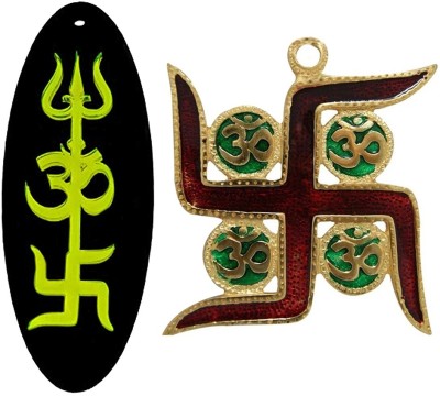 Divya Mantra Aum Swastik Meenakari Auspicious Trishakti Yantra Sri Shiva Decorative Showpiece  -  11 cm(Metal, Plastic, Multicolor, Green, Black)