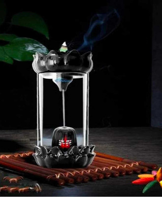 KFITN Shivling Backflow Smoke Fountain Divine Shivling Smoke Waterfall Incense Burner Decorative Showpiece  -  20 cm(Glass, Polyresin, Black, White)