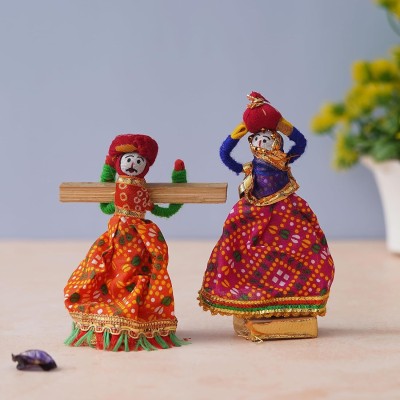 WEBELKART Handmade Rajasthani Kisaan and Dolls Decorative Showpiece  -  13.97 cm(Fabric, Wood, Multicolor)