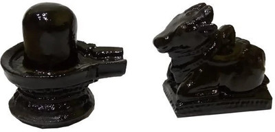 salvusappsolutions Marble Dust Handmade Shivling and Nandi Idol Statue for Pooja Home (Black, 5 x5cm) Decorative Showpiece  -  5 cm(Marble, Black)