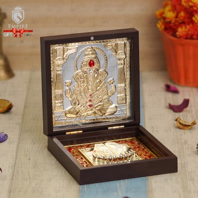 Empire Gift 24 K Gold Plated Shree Ganesh Photo Frame with Charan Paduka Wooden Momento Gift Decorative Showpiece  -  12.7 cm(Wood, Gold)