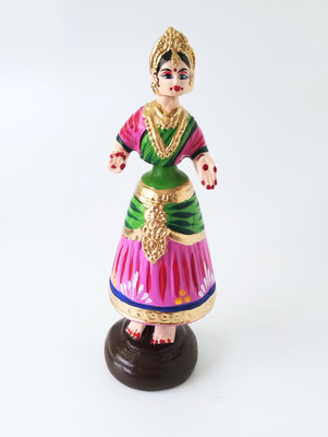 Magizh Farms Happy Soulzz - Queen - Tanjore Dancing / Bobble Head Doll - Decorative Showpiece  -  26 cm(Paper Mache, Pink, Green)