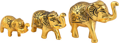 RUHVANA 3 Pc Elephant Set (Golden Finish) Symbol of Strength & Prosperity Decorative Showpiece  -  6 cm(Aluminium, Gold)