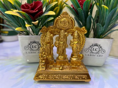 LABHCART Ram Darbar Metal Statue for Pooja,Lord Rama Laxman Sita & Hanuman Murti Decorative Showpiece  -  10 cm(Brass, Gold)