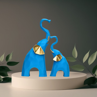 Flipkart SmartBuy Graceful Handcrafted Pair of Elephant Showpiece-Embodying Strength and Elegance Decorative Showpiece  -  20 cm(Resin, Blue, Gold)