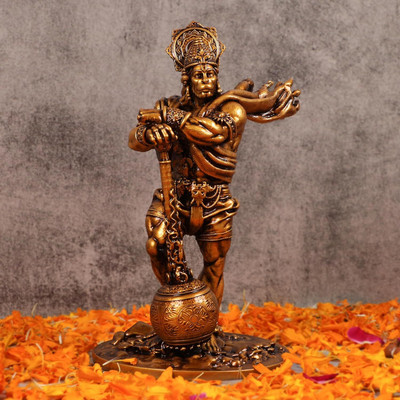 Craftarium Marble Dust and Resin Lord Bahubali Hanuman Idol Statue Bajrang Bali Murti Gold Decorative Showpiece  -  19.8 cm(Resin, Brown)