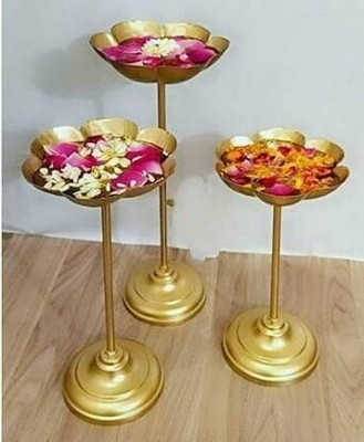 TRN HANDICRAFTS 3 piece of Urli Bowl With Their Base Decorative Showpiece  -  36 cm(Metal, Gold)