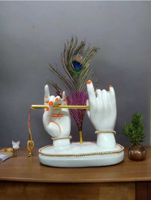 DAY CREATION DAY CREATION Creative Krishna Hand with Flute Idol for Pooja Room Decorative Showpiece  -  9 cm(Polyresin, White)