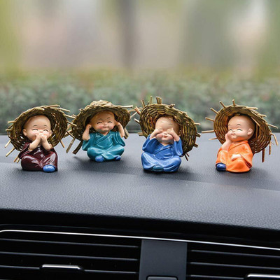 Natali Traders Set of 4 Buddha Monk Figurines Miniature Baby Monk Buddha Decorative Showpiece  -  6.5 cm(Polyresin, Multicolor)