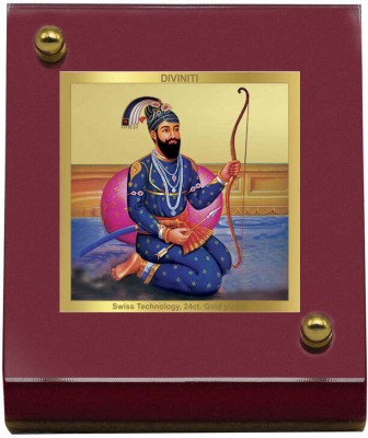 DIVINITI 24K Gold Plated Guru Gobind Singh Photo Frame For Car Dashboard, Home Décor Decorative Showpiece  -  7 cm(Gold Plated, Multicolor)
