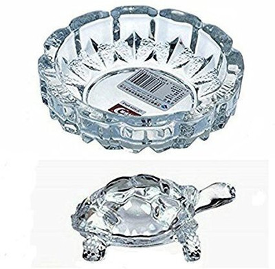 sanskaari Crystal Turtle – Tortoise with Plate for Feng Shui and Vastu Decorative Showpiece  -  8 cm(Glass, White)