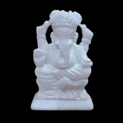 Dk Upraity Handicraft Ganesh Idol/Statue Italian Marble, Fine Art Gift/Worship/Decor Indian Handicraft Decorative Showpiece  -  10 cm(Stone, White)