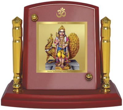 DIVINITI 24K Gold Plated Karthikey Photo Frame For Car Dashboard, Home Décor, Table Decorative Showpiece  -  7 cm(Gold Plated, Multicolor)