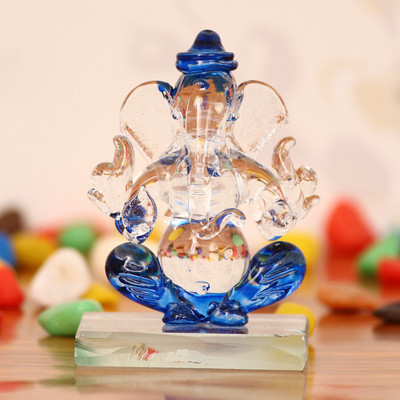 eCraftIndia Blue and Transparent Double Sided Crystal Car Ganesha Showpiece Decorative Showpiece  -  7.5 cm(Crystal, Dark Blue)
