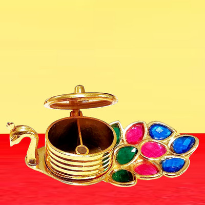 Kitlyn Golden Kumkum Box / Kumkum Holder/ Sindoor Box Set Gifting, Pooja Decorative Showpiece  -  3 cm(Metal, Gold)