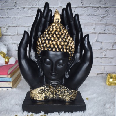 Kunti Craft Meditating Buddha Statue for Home Decor | Buddha Face |Buddha Showpiece Decorative Showpiece  -  26 cm(Polyresin, Black, Gold)