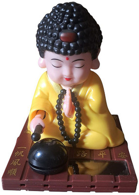 DECOVATE Solar Powered Buddha Bobblehead car, office desks, or home decor Decorative Showpiece  -  9.5 cm(Polyvinyl Chloride, Yellow)
