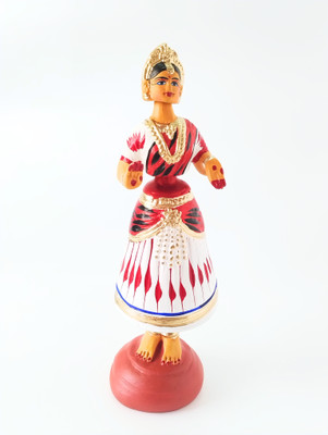 Magizh Farms Happy Soulzz - Queen - Tanjore Dancing / Bobble Head Doll - Decorative Showpiece  -  28 cm(Paper Mache, White, Red)