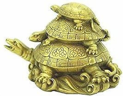 KHATU SHYAM ENTERPRISES Isvari Fengshui vastu Triple Tortoise idol( Polyresin,Gold) Decorative Showpiece  -  6 cm(Brass, Gold)